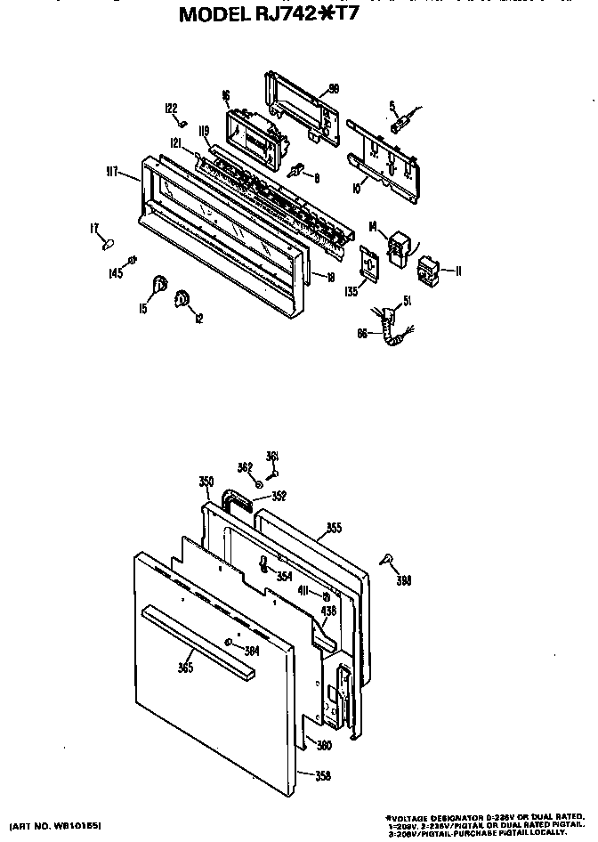 Hotpoint RJ742*T7 controls and door diagram