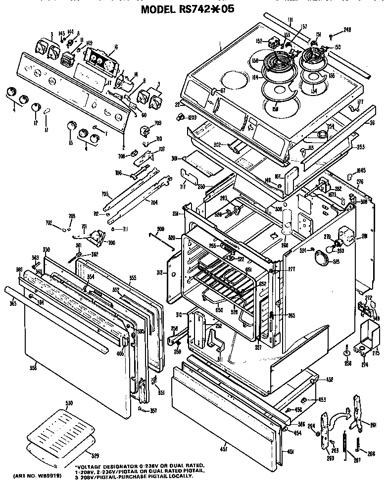 Hotpoint RS742*05 main body/cooktop/controls diagram