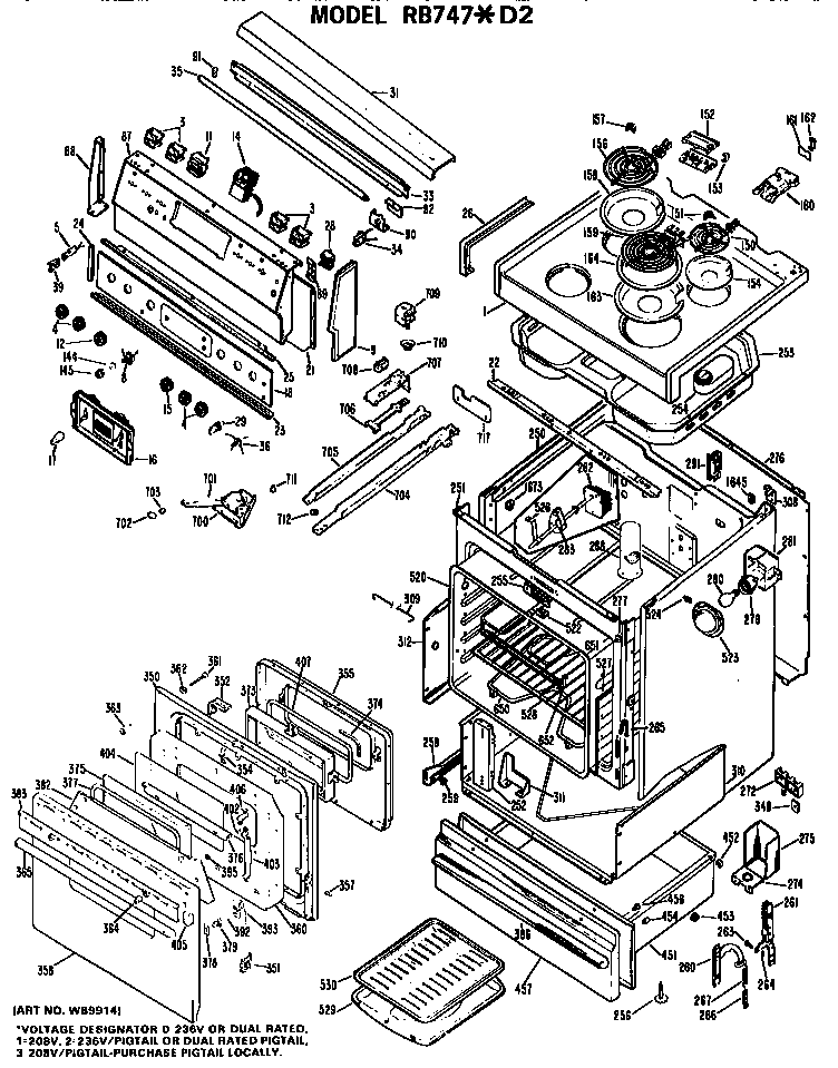 Hotpoint RB747*D2 main body/cooktop/controls diagram
