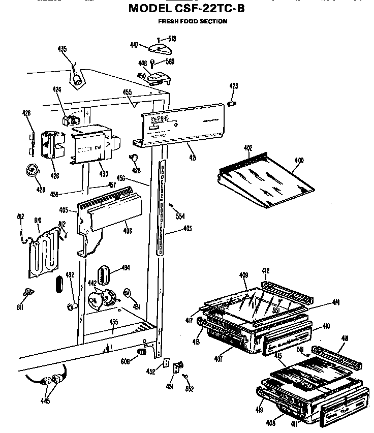Hotpoint CSF22TCB fresh food section diagram