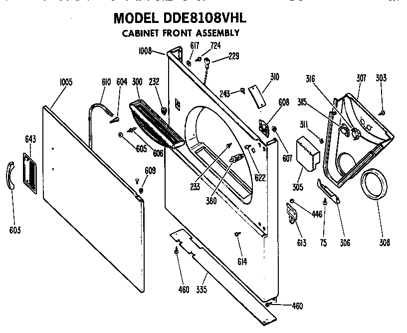GE DDE8108VHL cabinet front diagram