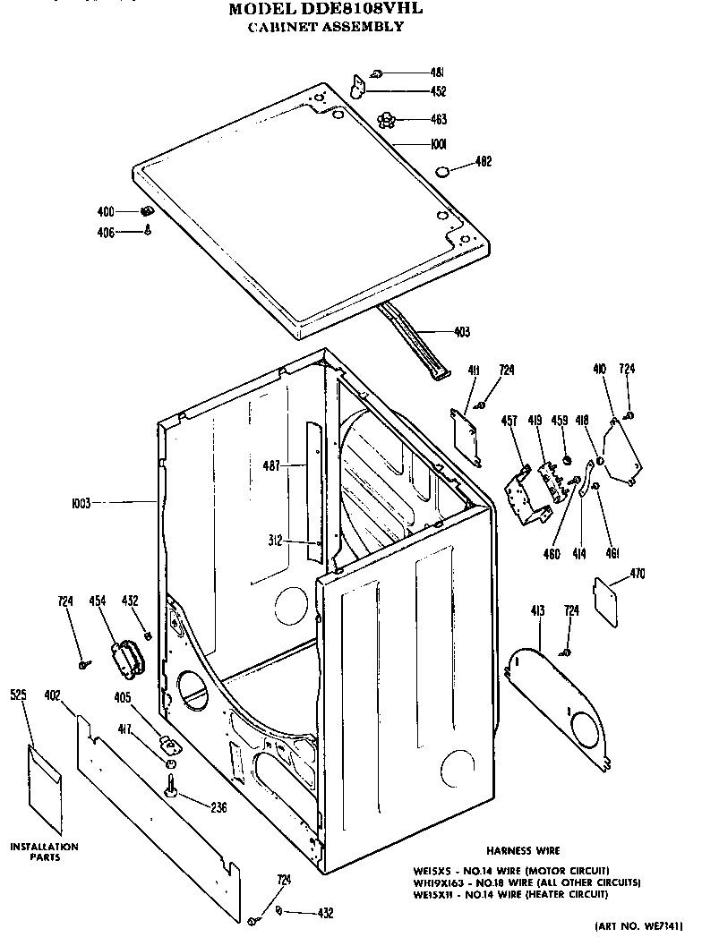 GE DDE8108VHL cabinet assembly diagram