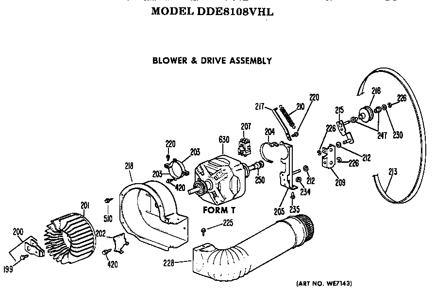 GE DDE8108VHL blower and drive assembly diagram
