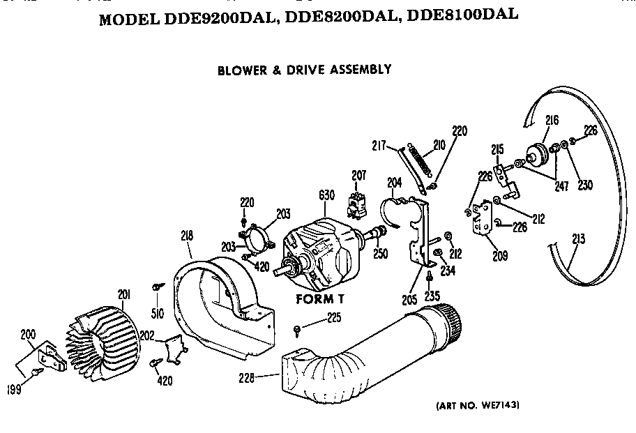 GE DDE8200DAL blower and drive assembly diagram