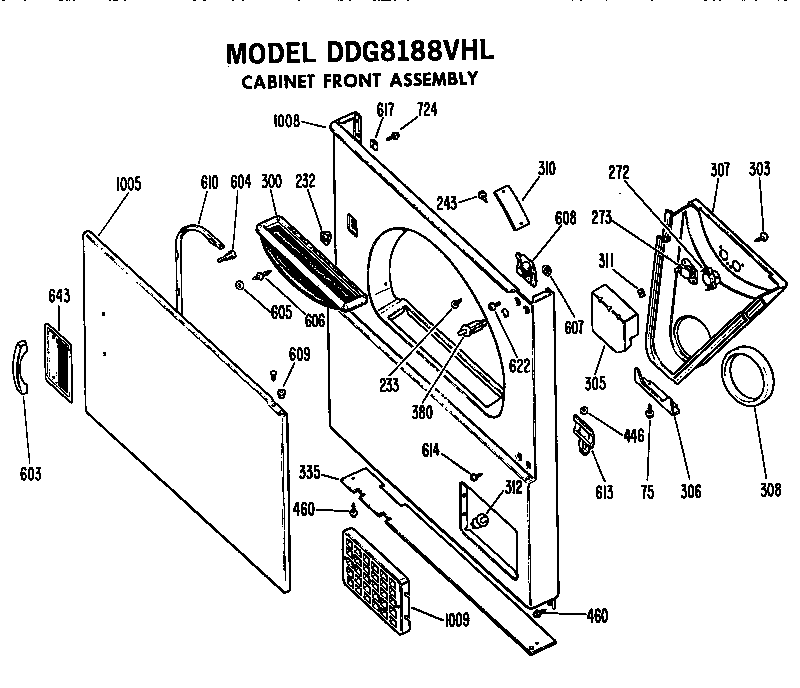 GE DDG8188VHL cabinet front diagram