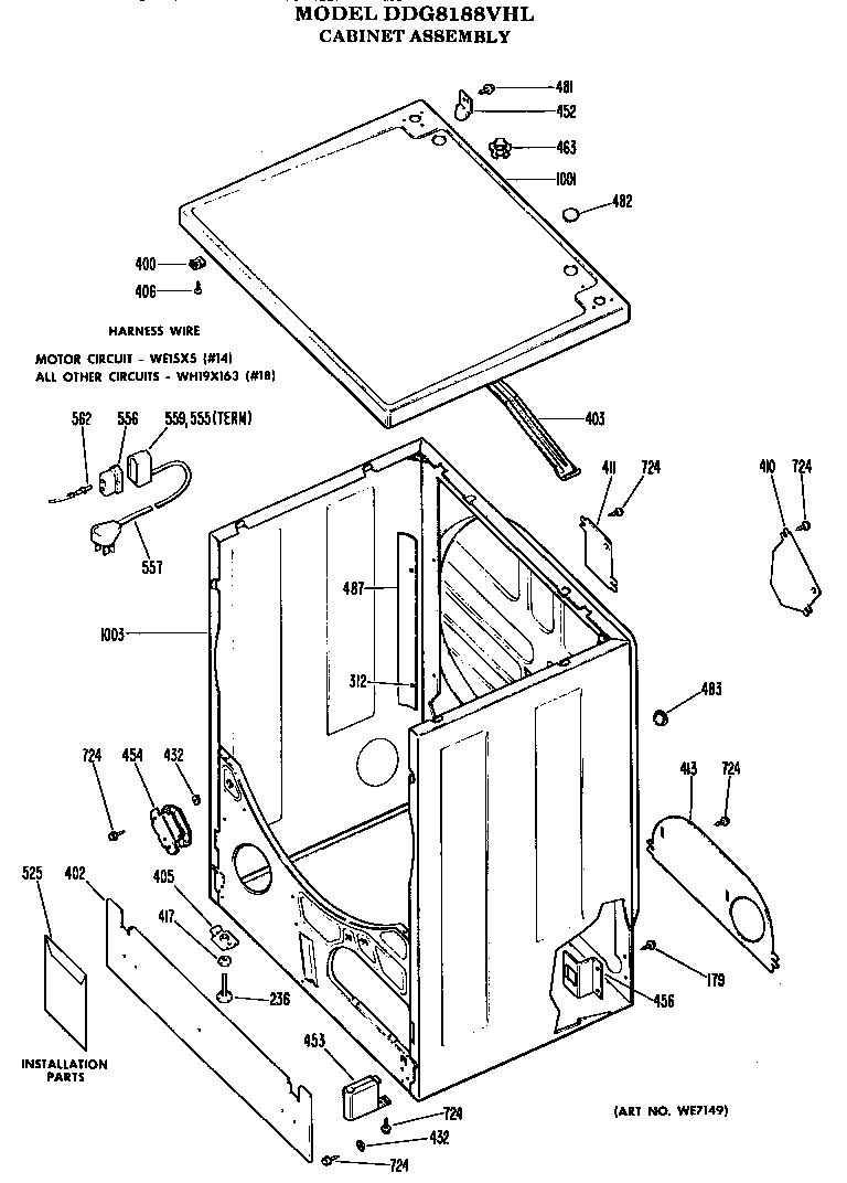 GE DDG8188VHL cabinet assembly diagram