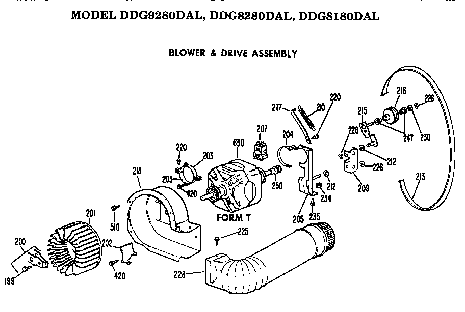 GE DDG8280DAL blower and drive assembly diagram