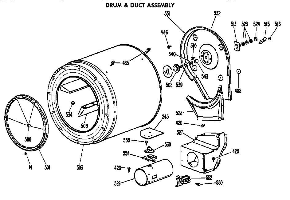 GE DDG8280DAL drum and duct assembly diagram