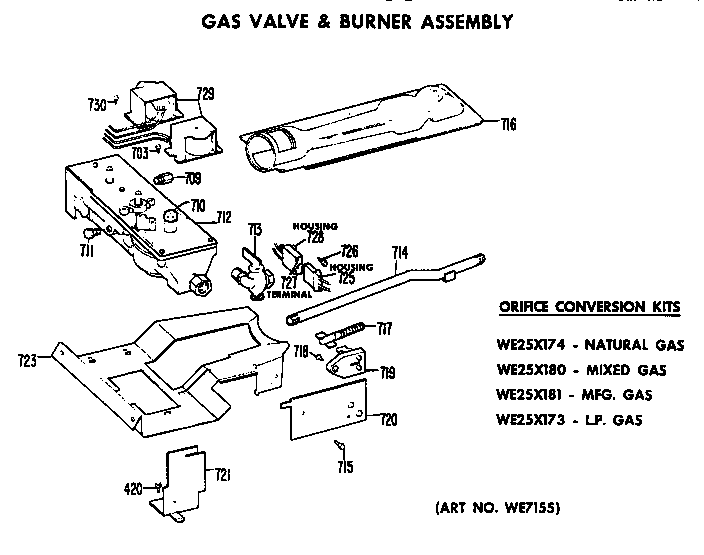 GE DDG8280DAL gas valve and burner assembly diagram