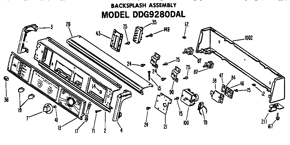 GE DDG8280DAL backsplash for ddg9280dal only diagram