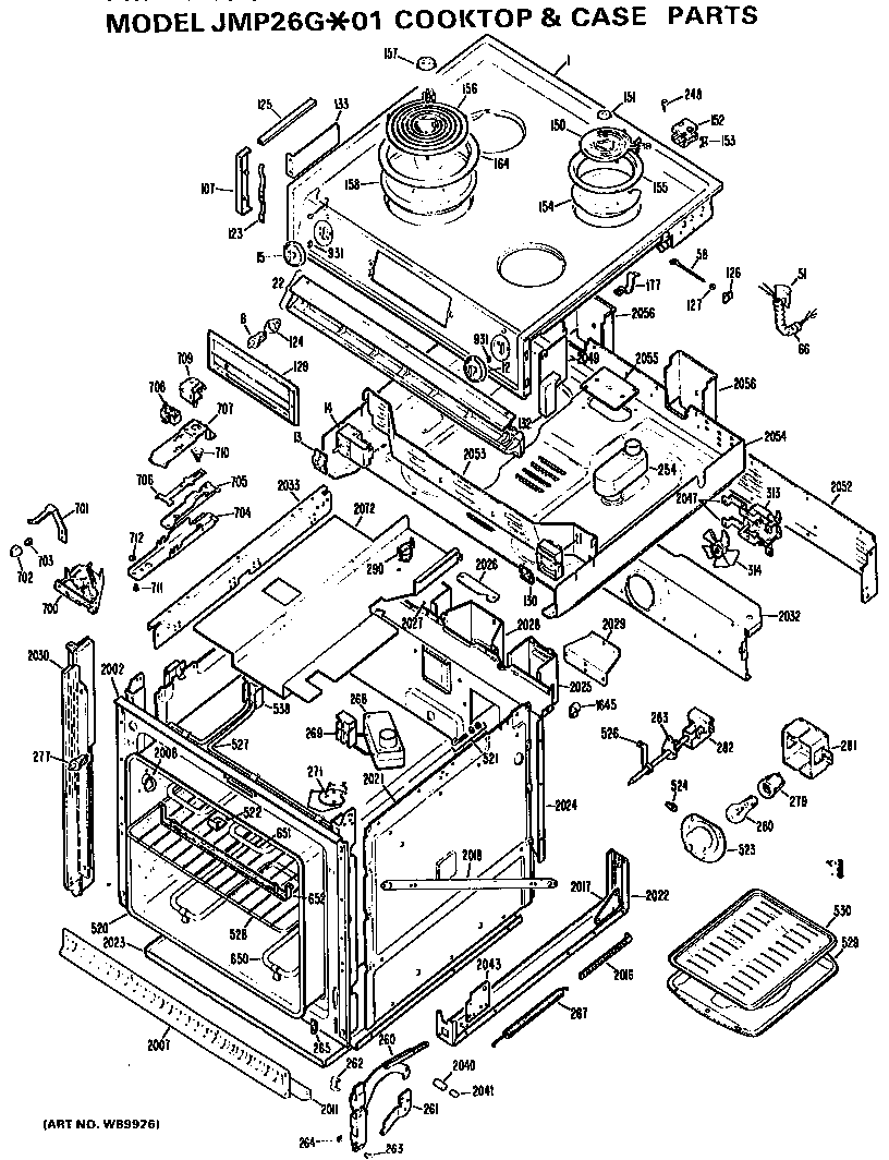 GE JMP26G*01 main body/cooktop diagram