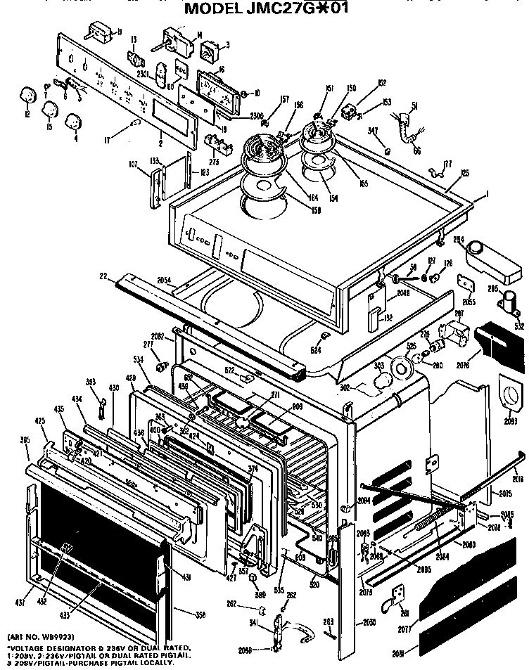 GE JMC27G*01 main body/cooktop/controls diagram