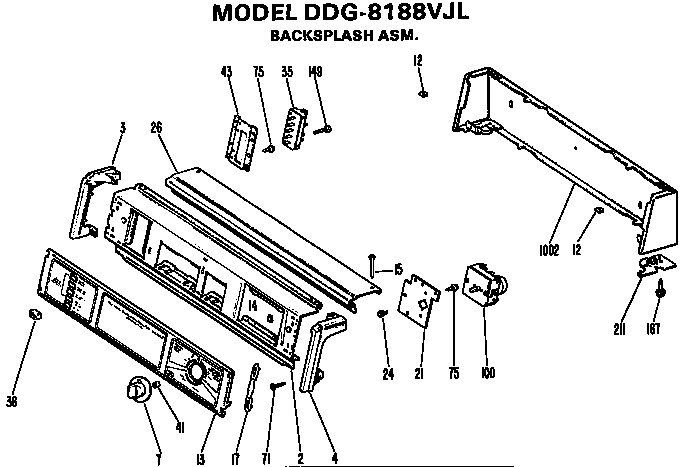 GE DDG8280DBL backsplash for ddg8188vjl only diagram