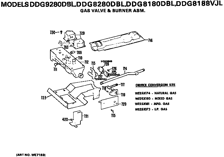 GE DDG8280DBL gas valve and burner diagram