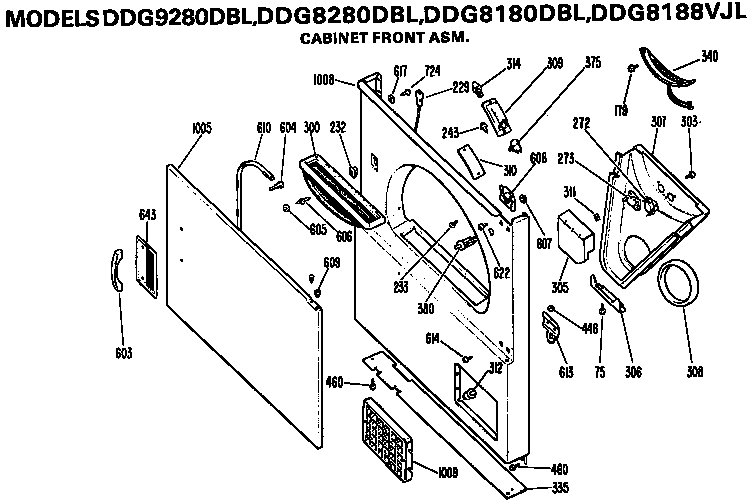 GE DDG8280DBL cabinet front diagram