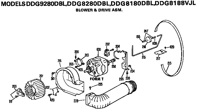 GE DDG8280DBL blower and drive assembly diagram