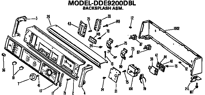 GE DDE8108VJL backsplash for dde9200dbl only diagram