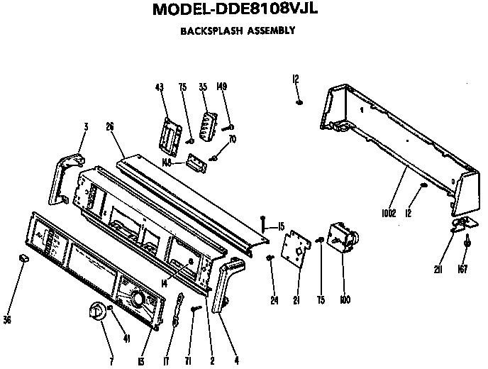 GE DDE8108VJL backsplash for dde8180vjl only diagram