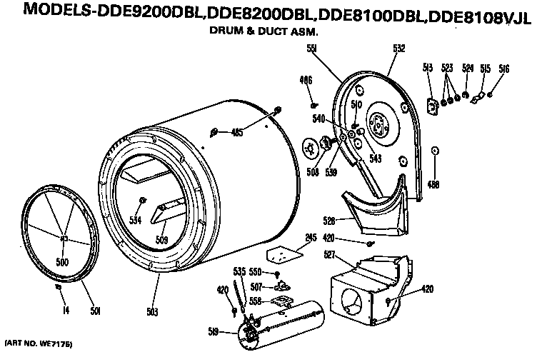 GE DDE8108VJL drum and duct assembly diagram