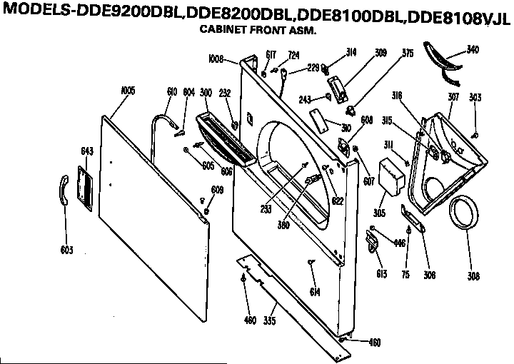 GE DDE8108VJL cabinet front assembly diagram