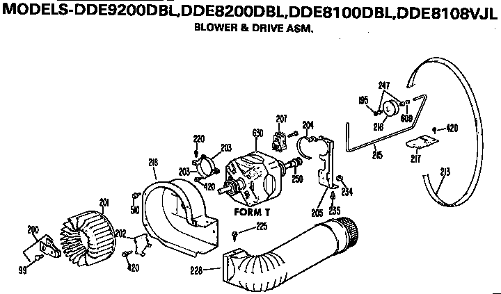 GE DDE8108VJL blower and drive assembly diagram