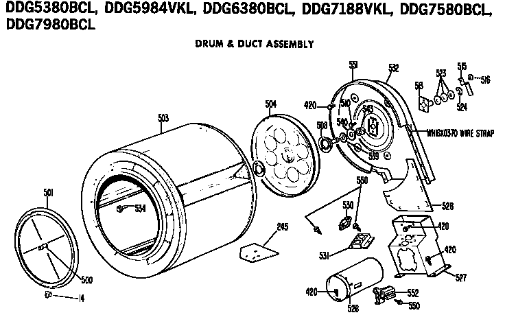GE DDG6380BCL drum and duct assembly diagram
