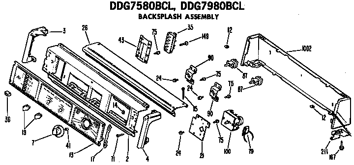 GE DDG6380BCL backsplash for ddg7580bcl and ddg7980bcl only diagram