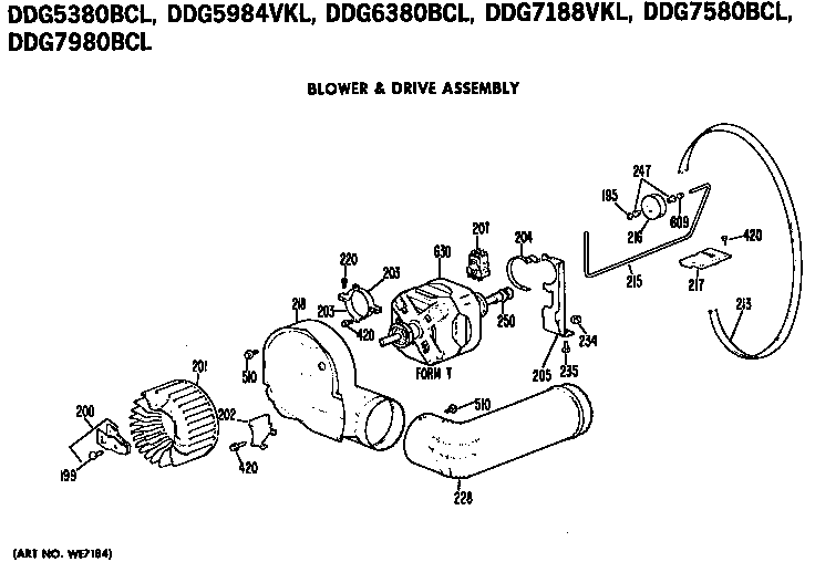 GE DDG6380BCL blower and drive assembly diagram