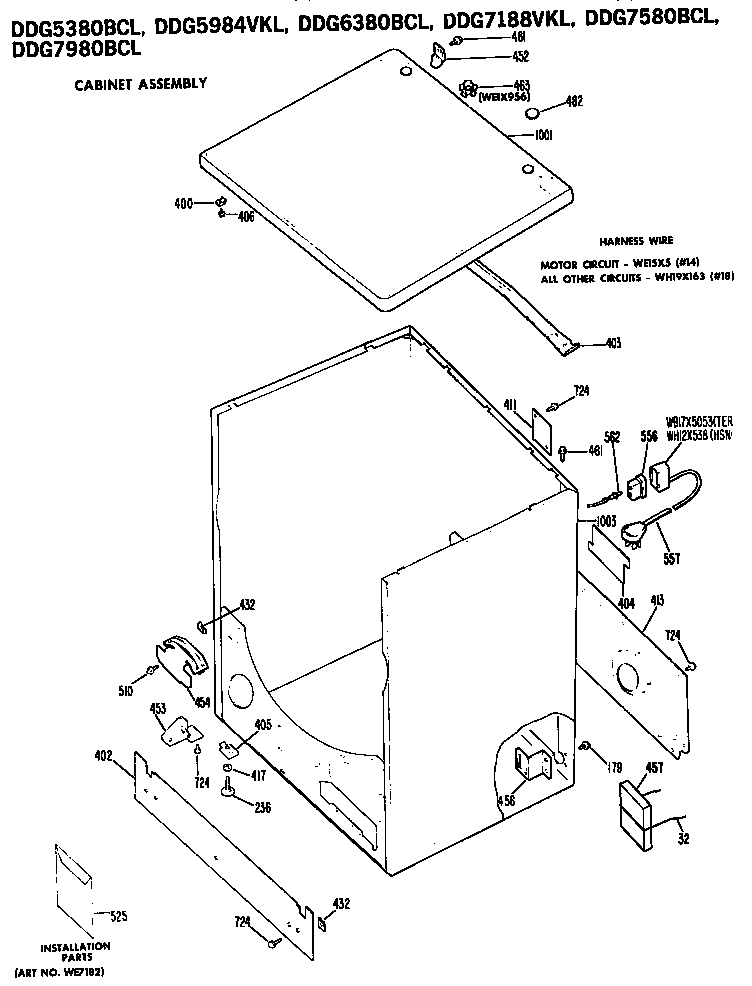GE DDG6380BCL cabinet assembly diagram