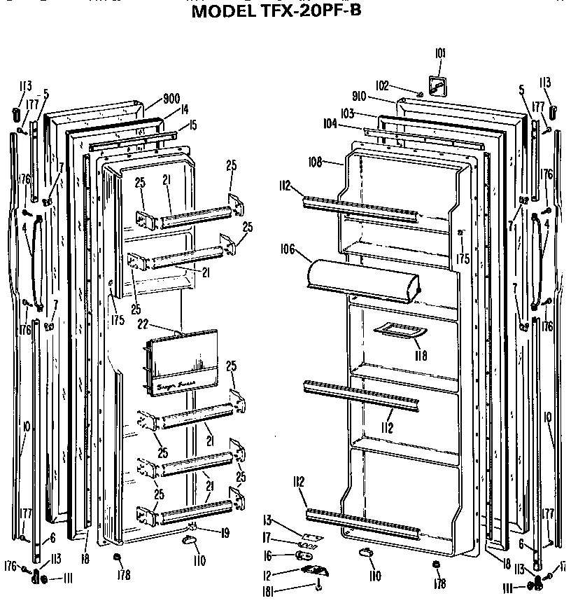GE TFX20PFB doors diagram
