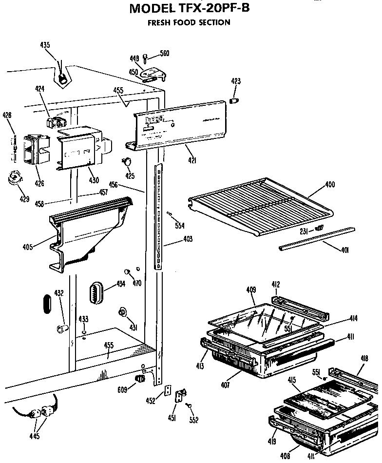 GE TFX20PFB fresh food section diagram