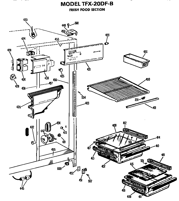 GE TFX20DFB fresh food section diagram