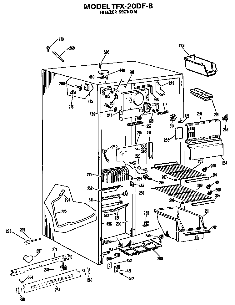 GE TFX20DFB freezer section diagram