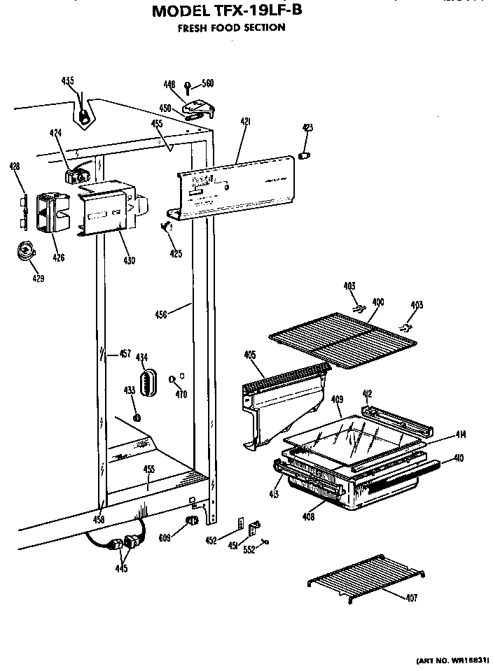 GE TFX19LFB fresh food section diagram