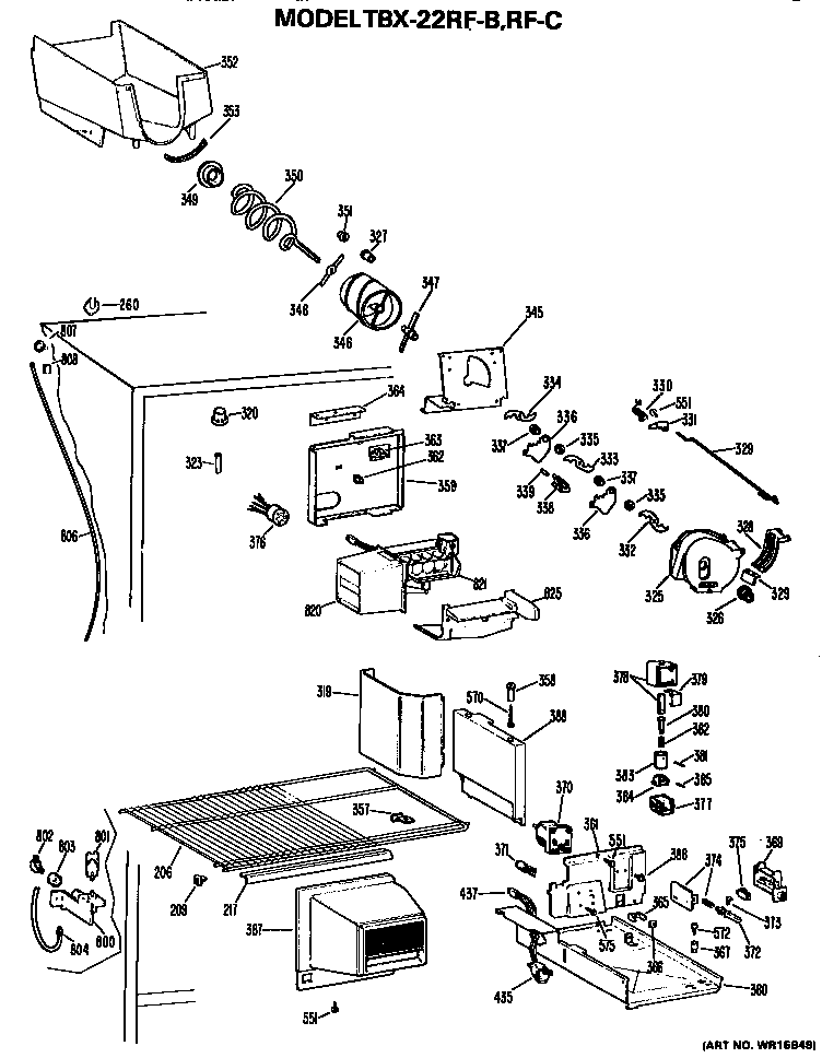 GE TBX22RFC ice bucket/auger diagram