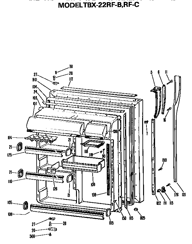 GE TBX22RFC fresh food door diagram