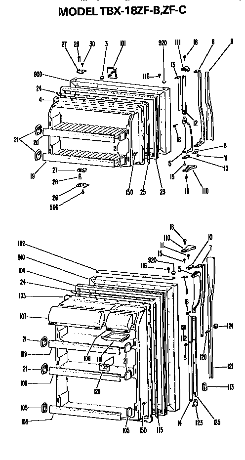 GE TBX18ZFC doors diagram