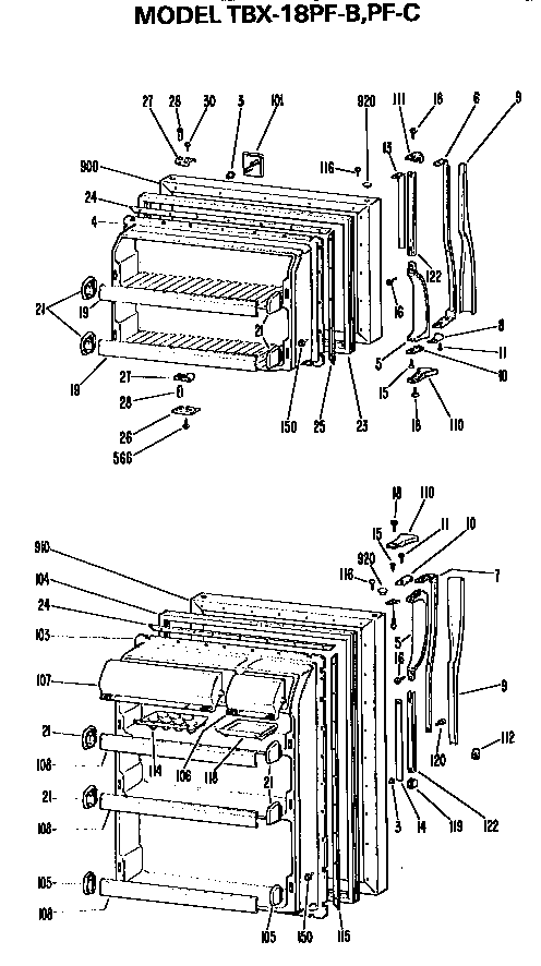 GE TBX18PFB doors diagram