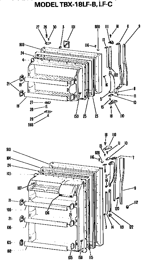 GE TBX18LFB doors diagram