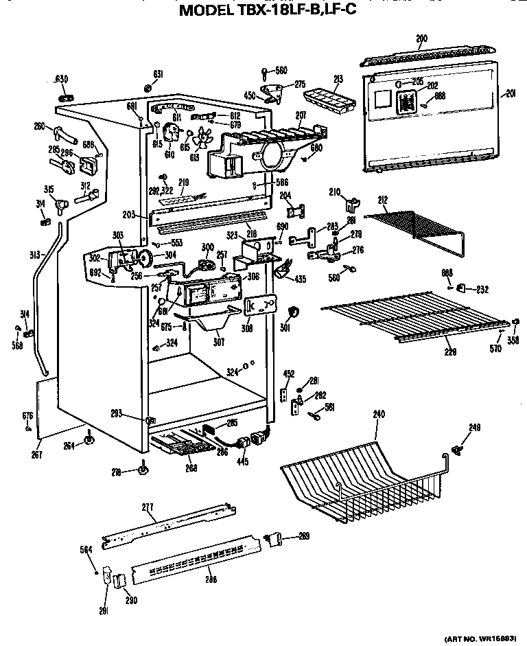 GE TBX18LFB cabinet parts diagram