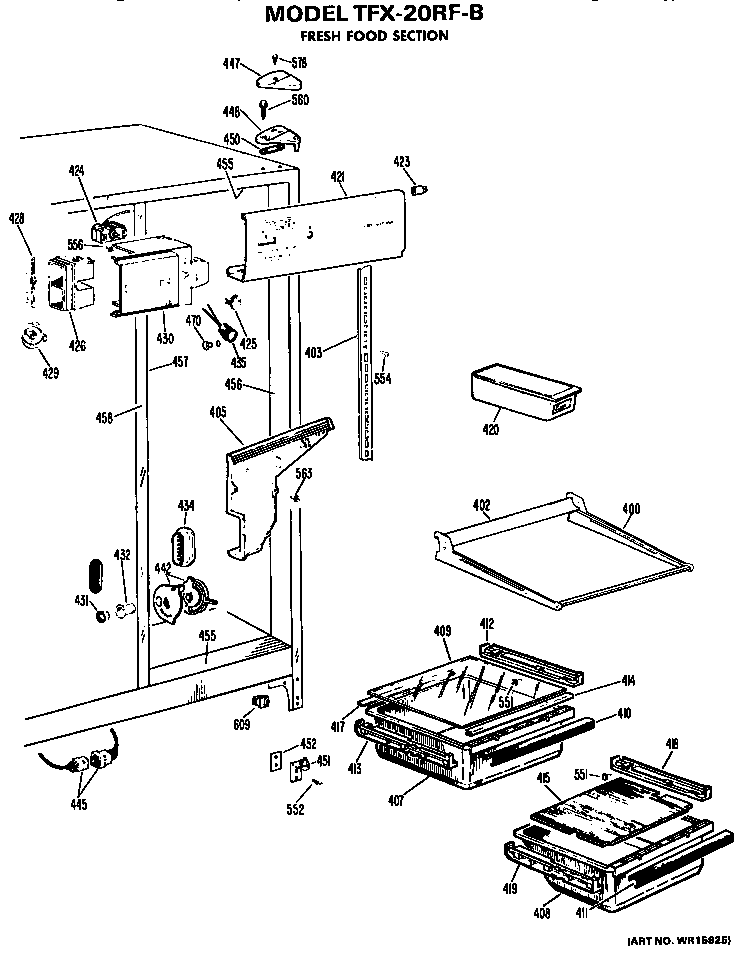 GE TFX20RFB fresh food section diagram