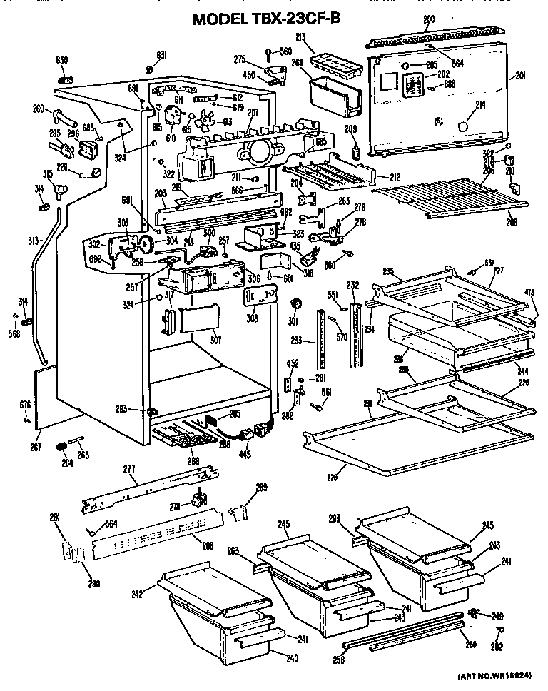 GE TBX23CFB cabinet parts diagram