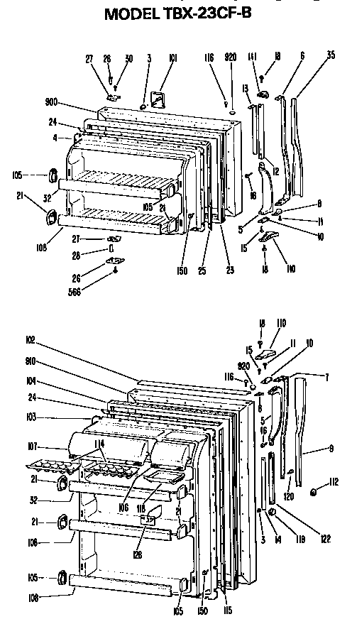 GE TBX23CFB doors diagram