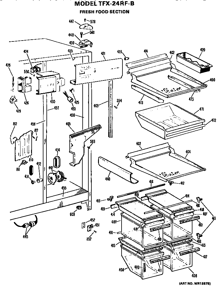 GE TFX24RFB fresh food section diagram