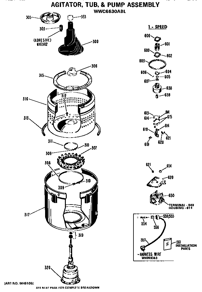 GE WWC6630ABL agitator/tub and pump assembly diagram