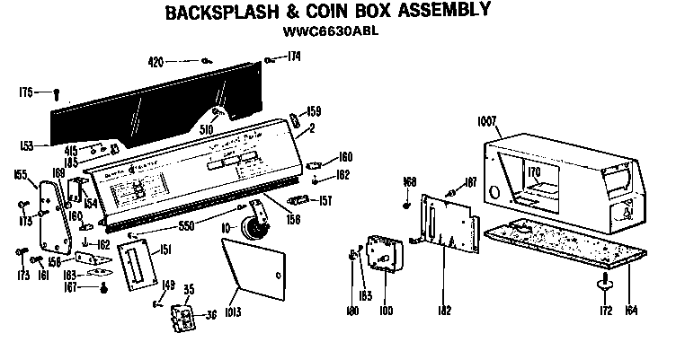 GE WWC6630ABL backsplash and coin box diagram