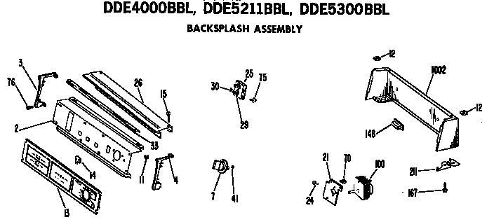 GE DDE4000BBL backsplash for dde4000bbl,dde5211bbl and dde5300bbl diagram