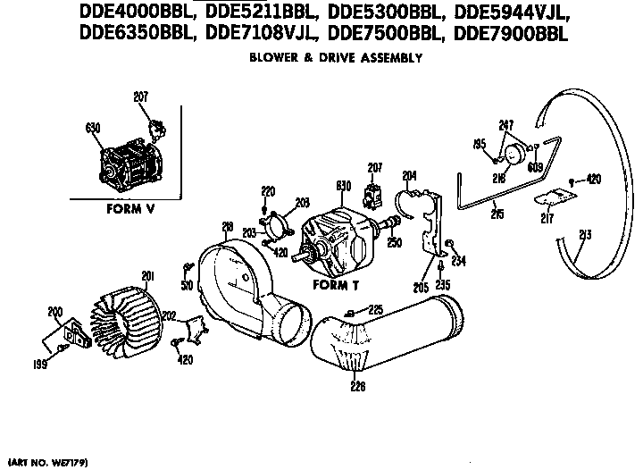 GE DDE4000BBL blower and drive assembly diagram