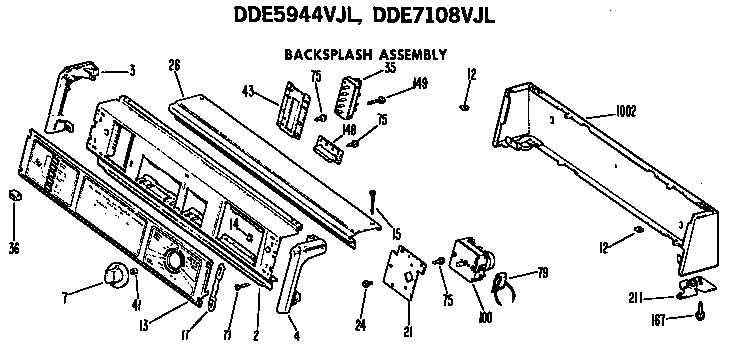 GE DDE4000BBL backsplash dde5944vjl and dde7108vjl diagram