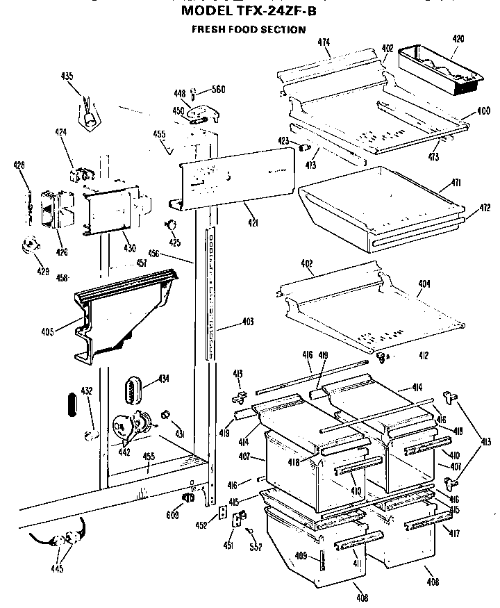GE TFX24ZFB fresh food section diagram
